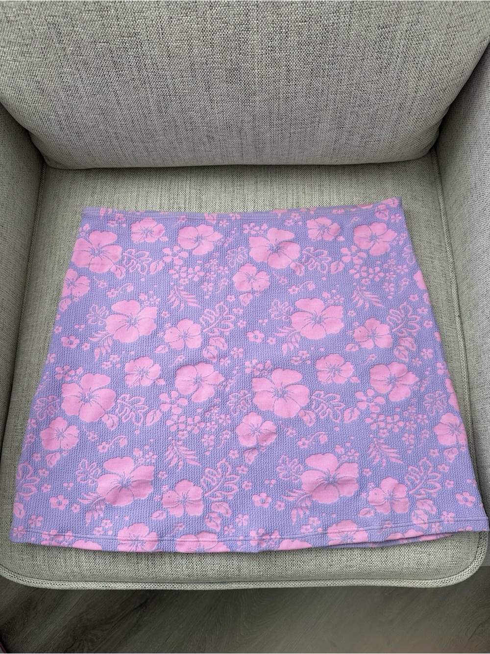 Floral Jacquard Mini Skirt / Bathing Suit cover up in Lavender and Pink
